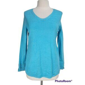 CHICO'S Blue Knit Pullover Sweater Women Plus Size 1 V-Neck Long Sleeve  .129P